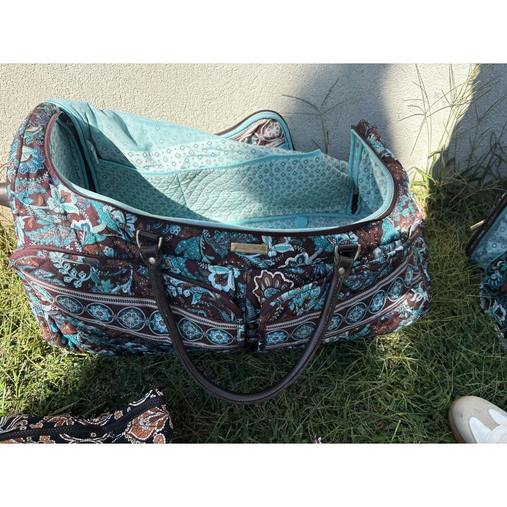 Vera Bradley Java Blue 3 Pc Luggage Set Rolling Suitcase Duffel Travel Bag - Picture 10 of 10
